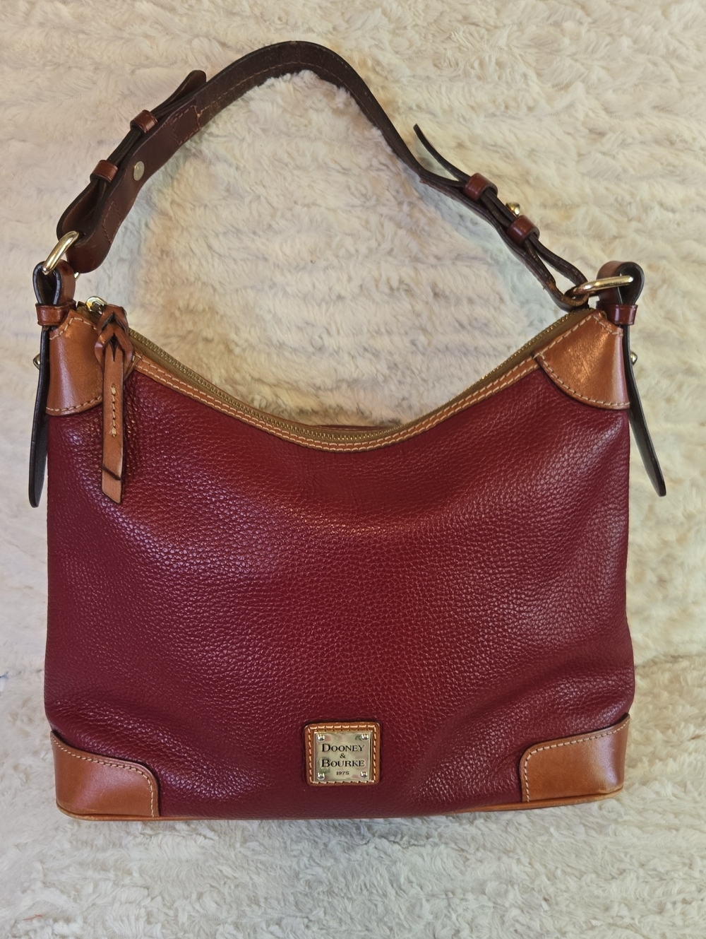 Dooney & Bourke Burgundy Pebble Leather Hobo Bag